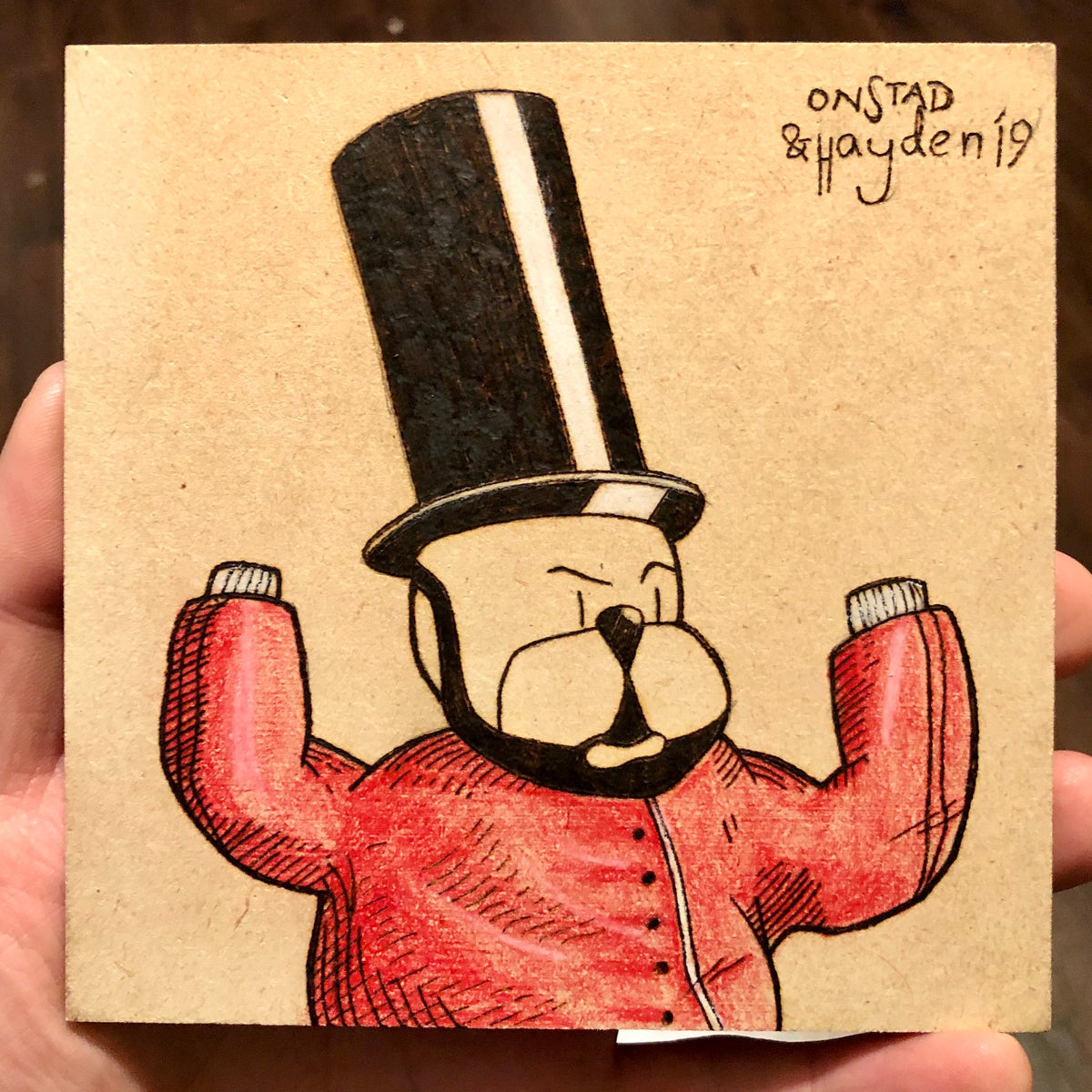 Notorious L.I.N.C.O.L.N., 2019, woodburn and pencils, 5"